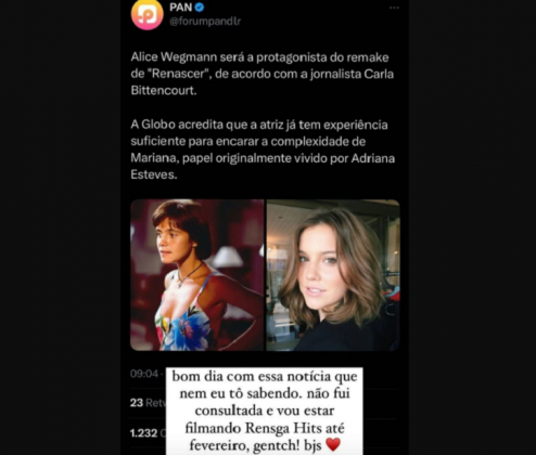 “Gente eu não estou sabendo disso não”, disparou Alice Wegmann em seu Twitter. (Foto: Instagram)