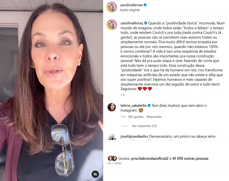 Carolina Ferraz usou suas redes sociais para compartilhar um desabafo. (Foto: Instagram)