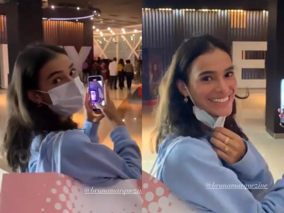 Bruna Marquezine foi vista em um cinema da Zona Oeste do Rio de Janeiro, acompanhada de um amigo. Para evitar ser reconhecida, a atriz cobriu o rosto com uma máscara. (Foto: Instagram)