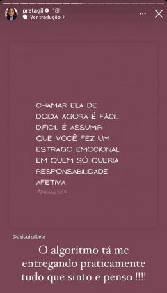 Através dos Stories, a filha do também cantor Gilberto Gil descreveu o sentimento de identificação com a frase em questão. (Foto: Instagram)