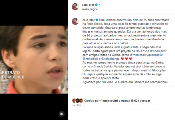 Caio Blat publicou um vídeo com trechos de novelas, como 'Um Anjo Caiu do Céu’, ‘Caminho das Índias’ e ‘Império’. (Foto: Instagram)