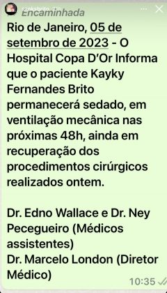 Nota da mãe sobre o estado de saúde do ator