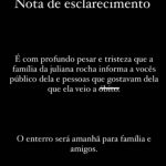 A mensagem é curta e não traz as causas da morte da profissional. (Foto: Instagram)