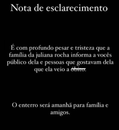 A mensagem é curta e não traz as causas da morte da profissional. (Foto: Instagram)