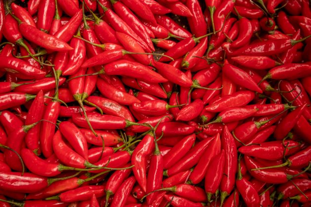 O Picante Pode Acelerar o Metabolismo: Alimentos picantes, como pimenta vermelha, podem aumentar temporariamente o metabolismo, ajudando na queima de calorias. (Foto: Unsplash)