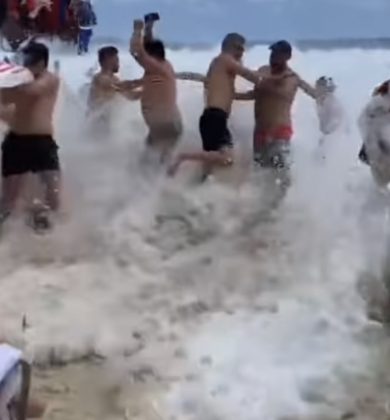 Segundo o Corpo de Bombeiros e a Defesa Civil, quando ha alertas como esse, é recomendado evitar o banho de mar, a prática de esportes e a presença em mirantes ou à beira-mar. (Foto: reprodução vídeo Instagram)