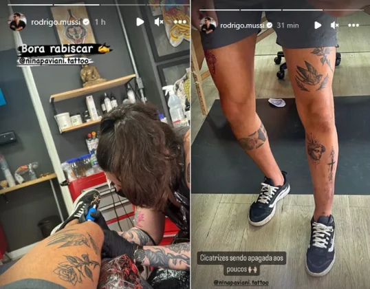 O ex-BBB Rodrigo Mussi surgiu em um estúdio de tatuagem, e revelou ter coberto as cicatrizes do grave acidente que sofreu, com novas tatuagens. (Foto: Instagram)