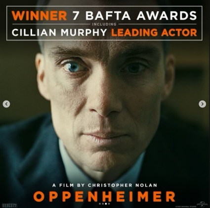 Arte divulgando Cillian Murphy como melhor ator no instagram oficial do filme. (Foto: Instagram)