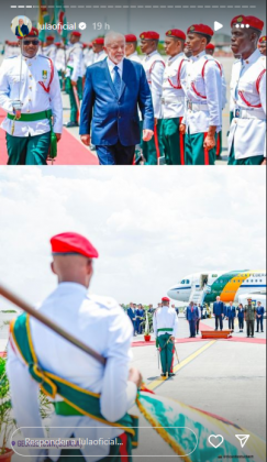 A recepção ocorreu com direito a honras militares. (Foto: Reprodução Ricardo Stuckert / PR)