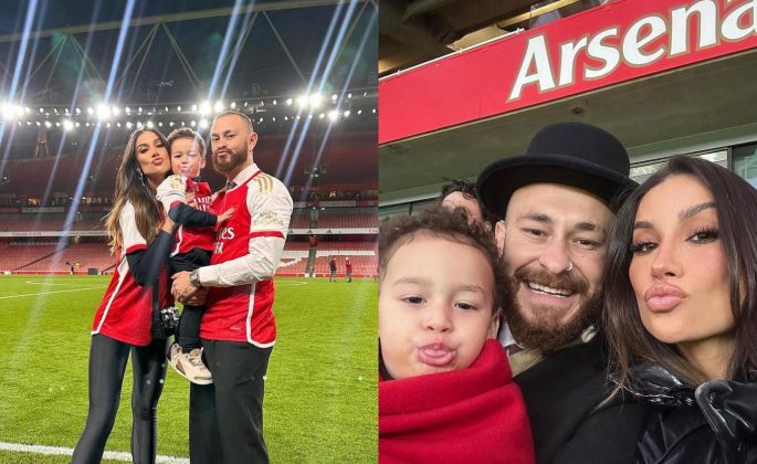 Fred e Bianca posam juntos com filho em estádio de futebol de Londres. (Foto: Montagem Instagram)