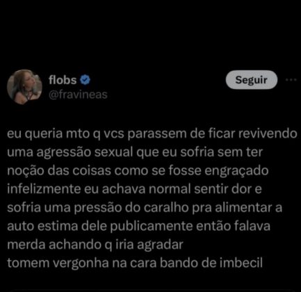 Tweet que insinua ter tido uma relação abusiva com o Cellbit. (Fonte: X)