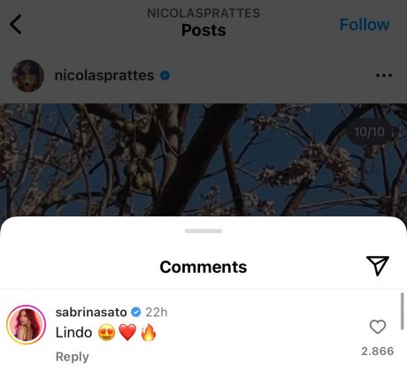 Onde Sabrina comentou chamando-o de Lindo (Foto: Instagram)