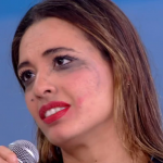 Beatriz reis após ser eliminada no BBB. (Foto: TV Globo)