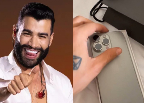 Gusttavo Lima ganha novo iPhone de seguidor. (Foto: Reprodução montagem Leo Dias)