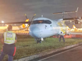 Avião da Voepass passa por problema mecânico e acaba parando em grama do aeroporto. (Foto: Reprodução Aeroin)