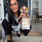 A atriz Demi Moore é outro exemplo de famosa que é inseparável de seu animal. Ela tem uma cachorrinha chamada Pilaf, com quem já fez 14 viagens internacionais. (Foto Instagram)