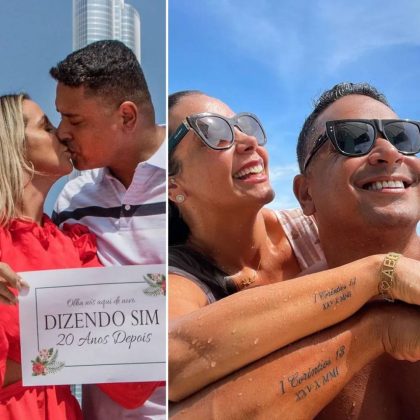 Em 2021, para celebrar os 20 anos de casamento, Xanddy e Carla Perez fizeram tatuagens iguais, comemorando as bodas de porcelana. (Foto Instagram)