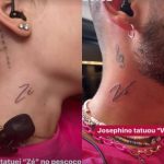 Os influenciadores Zé Felipe e Virginia Fonseca tatuaram, em uma live, o casal gravou seus respectivos pescoços com os apelidos um do outro. (Foto Instagram)