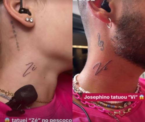 Os influenciadores Zé Felipe e Virginia Fonseca tatuaram, em uma live, o casal gravou seus respectivos pescoços com os apelidos um do outro. (Foto Instagram)