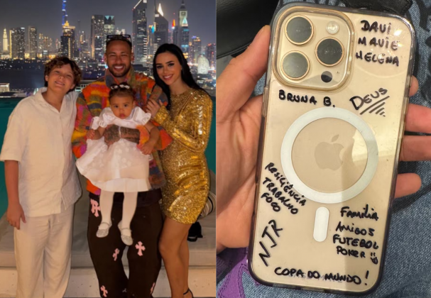 Neymar mostra capinha de celular dedicada a Bruna Biancardi, seus três filhos e Copa do Mundo (Foto: Instagram)