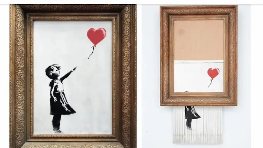 A obra de Banksy que se autodestruiu logo após ser vendida por mais de 1 milhão de libras em um leilão