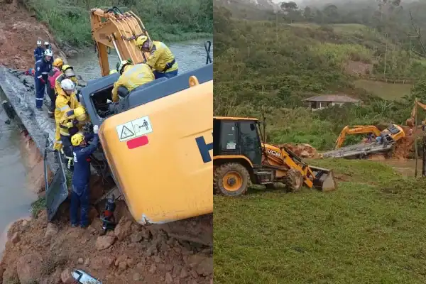 Operário fica preso por nove horas após retroescavadeira cair em ribanceira em Antônio Carlos (SC)