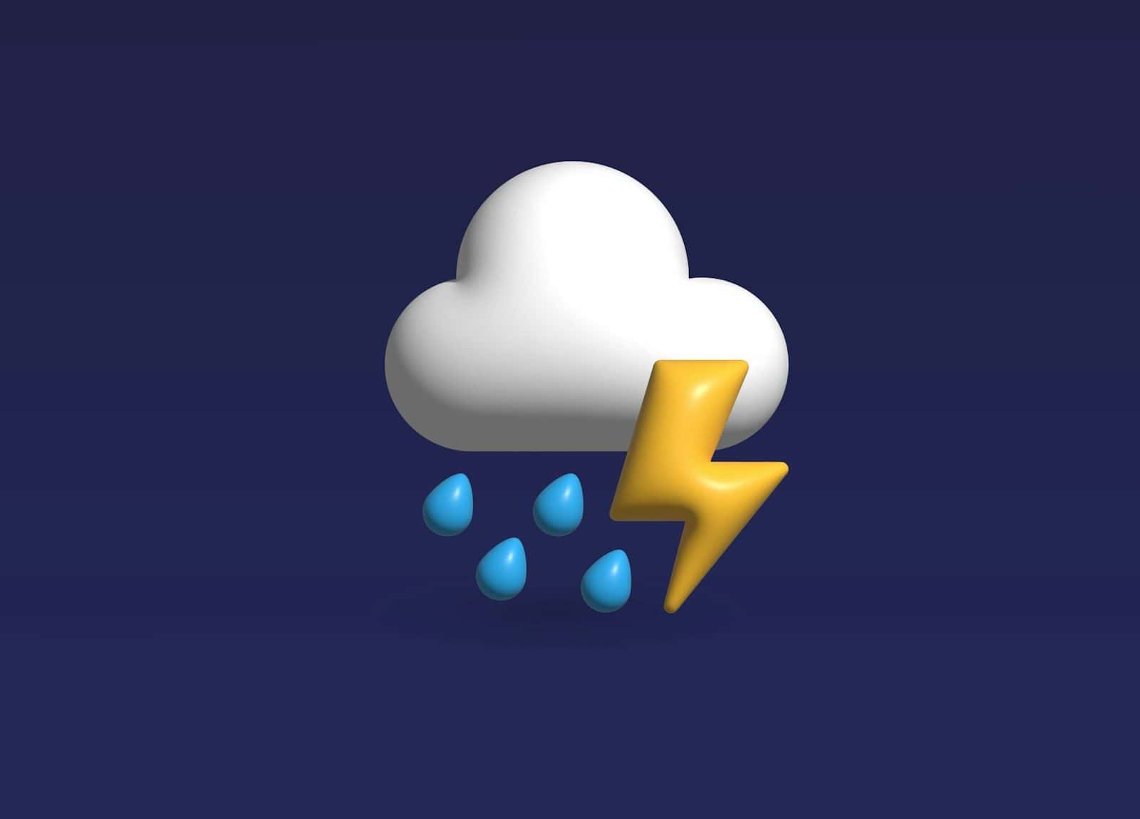 a cloud with a thunder and rain coming out of it