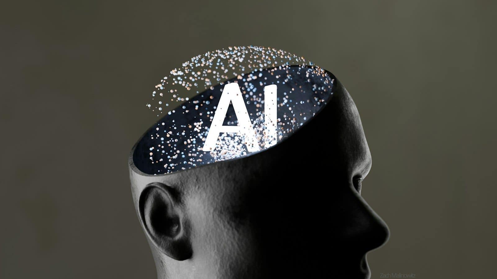 Artificial intelligence concept within a human head